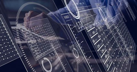 Futuristic workspace with holographic interface and technology