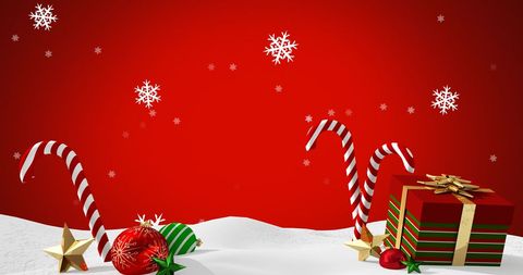 Festive Christmas Scene with Snowflakes and Gifts