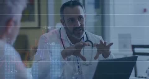 Doctor Analyzing Health Data Trends with Visual Charts