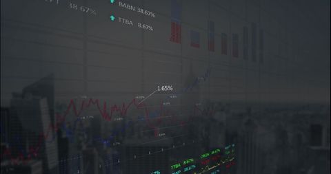 Stock Market Trends Overlay with Urban Cityscape Background - Download Free Stock Images Pikwizard.com