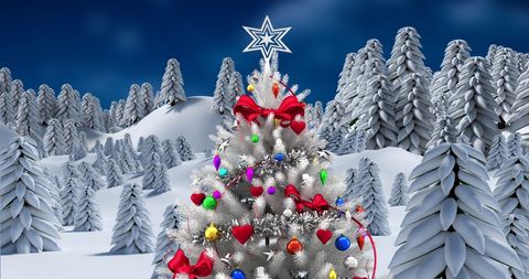 Colorful Christmas Tree in Snowy Winter Wonderland - Download Free Stock Images Pikwizard.com
