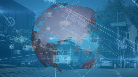 Digital Connectivity Overlay on Urban Street with Globe