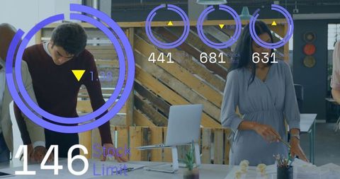 Stock Limit Data with Business Team Analyzing Analytics