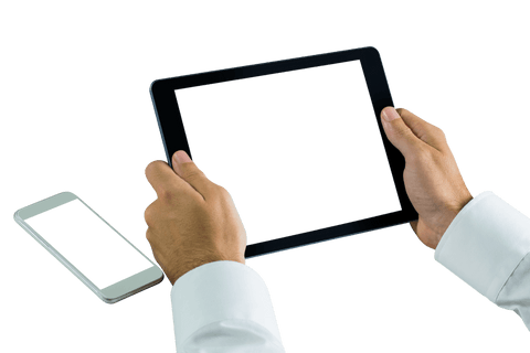 Businessman Holding Tablet with Blank Screen on Transparent Background - Download Free Stock Videos Pikwizard.com