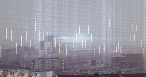 Financial Data Projections Over Urban Skyline - Download Free Stock Images Pikwizard.com