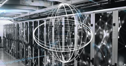 Futuristic Data Center with Digital Data Sphere Overlay - Download Free Stock Images Pikwizard.com