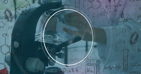Scientist Conducting Research with Microscope and DNA Strand Animation