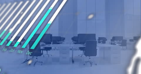 Corporate Office with Digital Data Analytics Overlay