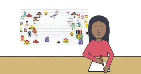 Schoolgirl Taking Notes with Educational Icons Background - Download Free Stock Images Pikwizard.com