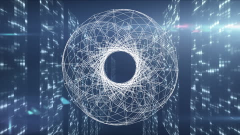 Futuristic Globe with Wireframe Pattern Against Digital Panels