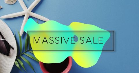 Massive Sale Announcement over Tropical Vacation Items