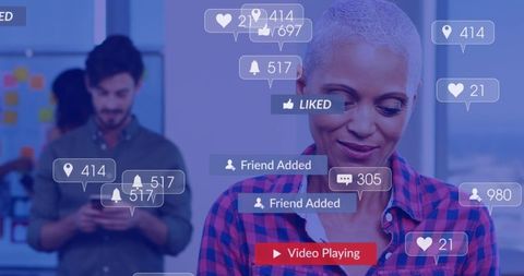 Diverse People Engaging with Social Media in Office Environment