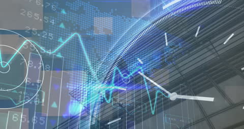 Abstract Concept of Global Economy with Clock and Stock Data