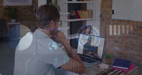 Teacher Engaging in Virtual Class with Innovative Technology Overlay