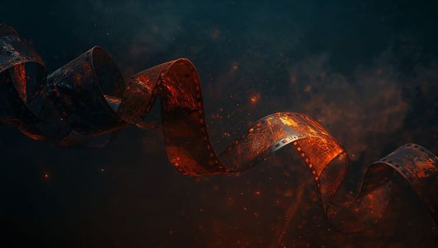 Floating Film Strip in Smoky Glowing Atmospheric Space