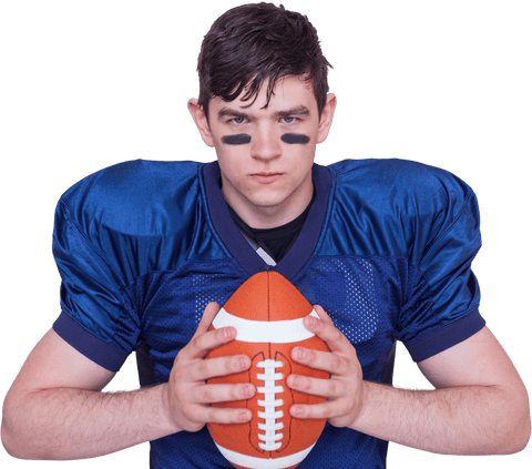 Portrait of a determined american football player in transparent background