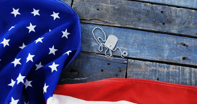 American Flag with Dog Tag on Rustic Wooden Table - Download Free Stock Images Pikwizard.com