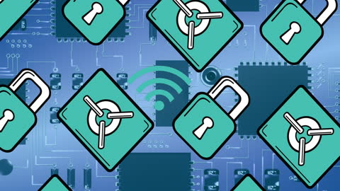 Cybersecurity Concept with Padlock Icons on Circuit Board
