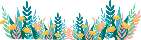 Transparent botanical border with stylized leaves and yellow blooms