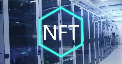 Digital blockchain concept in modern data server room