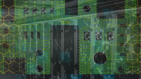 Double Exposure of Server Rack and Digital Circuitry