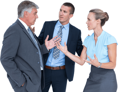 Business professionals engaged in transparent disagreement