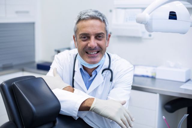 Portrait of a smiling dentist in dental clinic