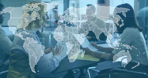 Collaborative business meeting with global connection theme