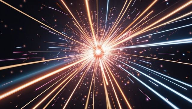 Dynamic cosmic burst with vibrant light rays in deep space