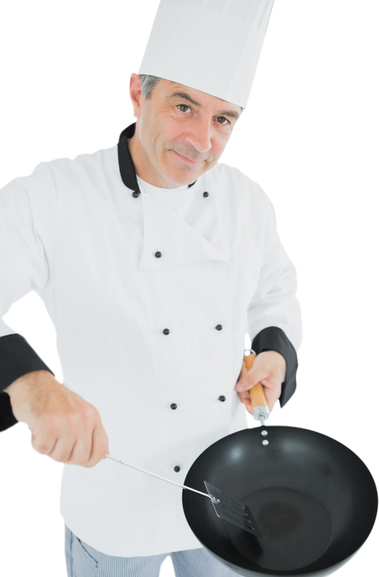 Transparent professional chef holding nonstick cooking pan confidently - Download Free Stock Videos Pikwizard.com