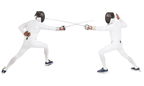 Diverse swordsmen competing on transparent background