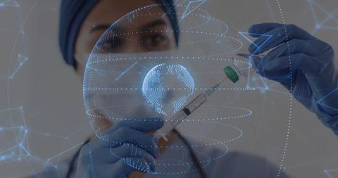 Healthcare professional using advanced technology for vaccine preparation