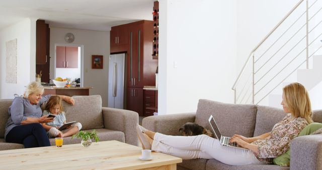 Multi-Generational Family Bonding in Cozy Living Room Scene - Download Free Stock Images Pikwizard.com