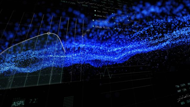 Abstract digital animation showcasing an interface with dynamic blue spots over data graphs and charts, illustrating concepts of data analysis and information processing. Perfect for use in technology presentations, visual effects for tech-related videos, backgrounds for digital environments, and visual metaphors for data visualization and modern information technology trends.