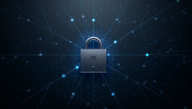 Digital security with futuristic lock icon in cyber network