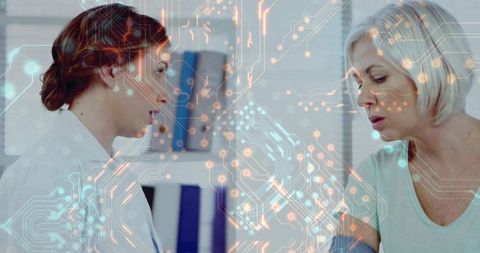 Digital health care: nurse using technology in patient checkup