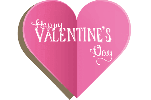 Pink heart with valentine's greeting on transparent background