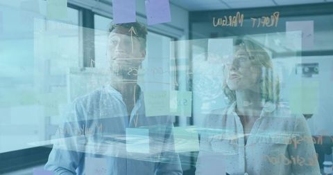 Innovative Professionals Brainstorming with Digital Overlay