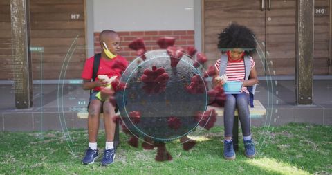 Children eating safely at school during covid-19 pandemic