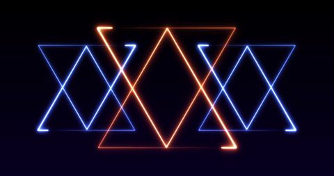 Dynamic glowing neon triangles on dark background