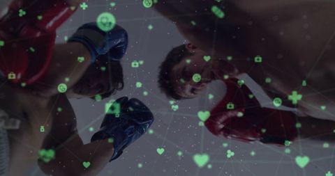 Boxers Sparring in Elevated View with Digital Overlay