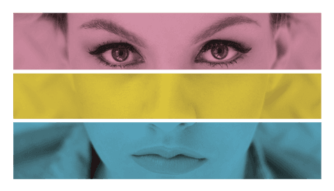 colorful transparent montage of serious woman's face in pink yellow blue - Download Free Stock Videos Pikwizard.com