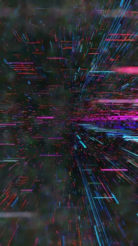 Vertical Neon Grid Fragmenting and Flowing Through Hyperspace Futuristic Motion Loop