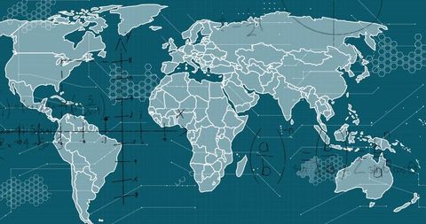 Stylized World Map with Mathematical Symbols and Patterns - Download Free Stock Images Pikwizard.com