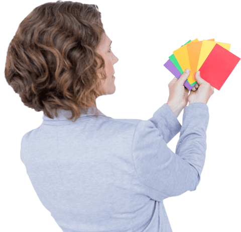 Designer Holding Transparent Color Swatches for Interior Choices