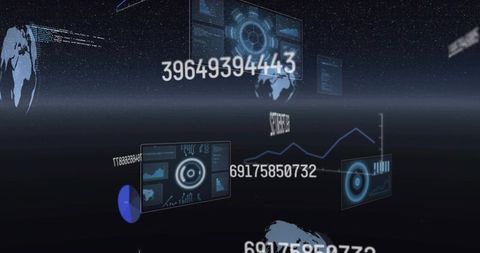 Futuristic Holographic Data Interface with Floating Numeric Streams and HUD Panels