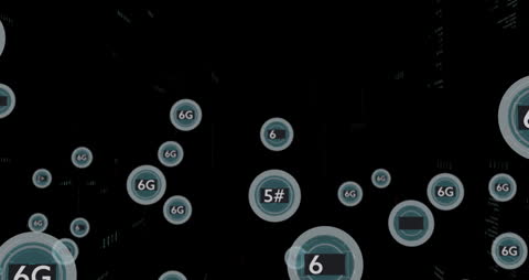6G and 5G Digital Network Data Streams on Black Visual