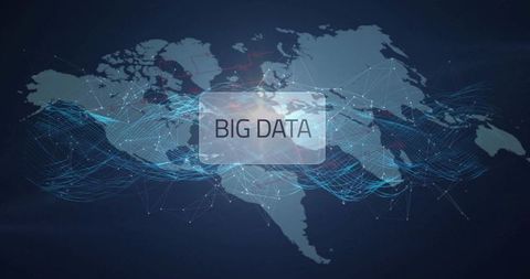 Global big data analytics visualization with neon wave mesh and connectivity map