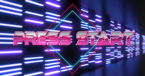 Neon Press Start Text with Futuristic Arcade Theme