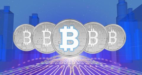 Digital Bitcoin Concept with Cityscape and Binary Code Background - Download Free Stock Images Pikwizard.com